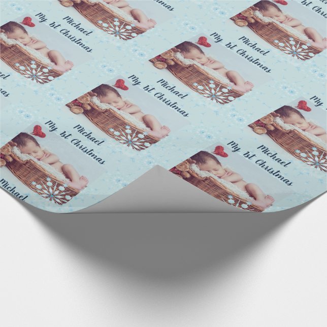 Papel De Regalo Baby PHOTO GiftWrap - Primer Navidad Snowflakes (Esquina)