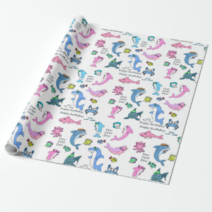 Papel De Regalo Baby Shark Family Doo Doo Feliz cumpleaños