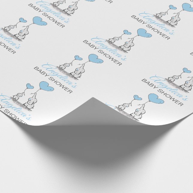 Papel De Regalo Baby Shower Blue Elephant BOY personalizado (Esquina)