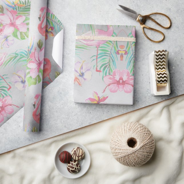 Papel De Regalo Baby Shower botánico Flamingo tropical (Artesanía)