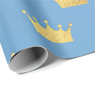 Papel De Regalo Baby Shower Boy Golden Crown Blue Vip