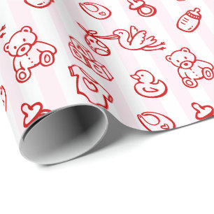 Papel De Regalo Baby Shower caprichoso de garras rosadas y rojas