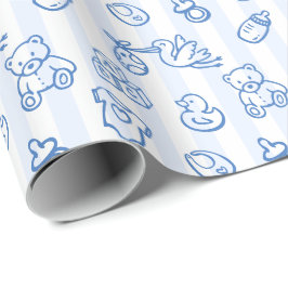 Papel De Regalo Baby Shower caprichoso de mano azul dibujado
