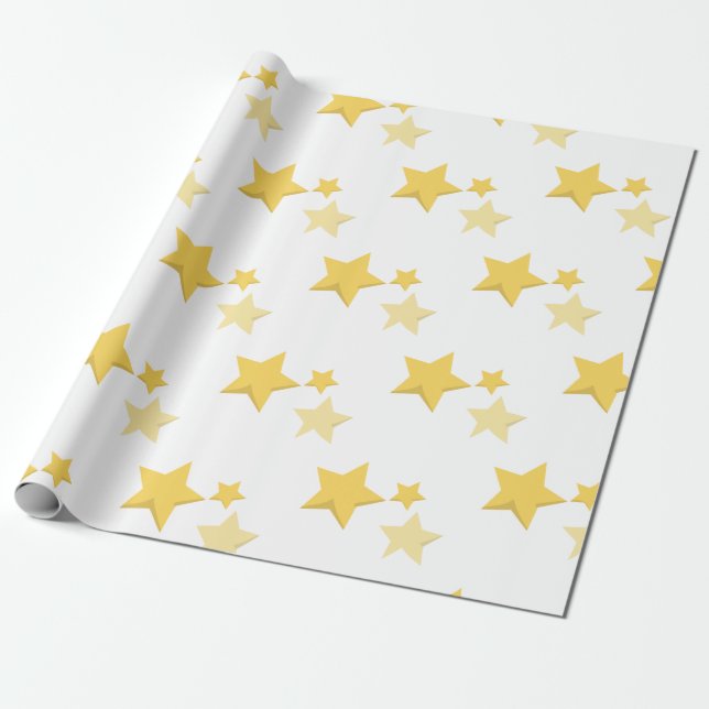 Papel De Regalo Baby Shower Celestial Yellow Cute Stars (Desenrollado)