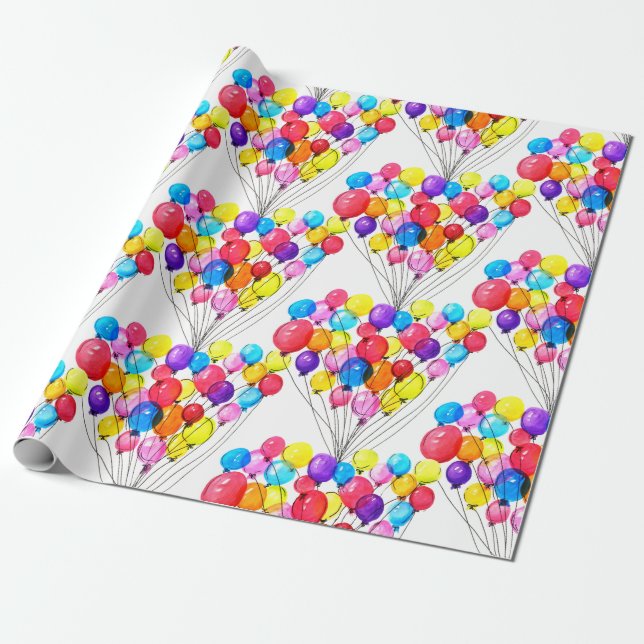 Papel De Regalo BABY SHOWER chica | BALLOON arcoiris | Acuarela (Desenrollado)