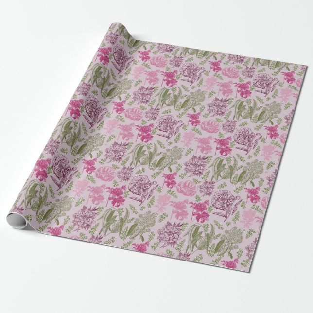 Papel De Regalo Baby Shower Chica de Eucalyptus Peony Botánico (Desenrollado)