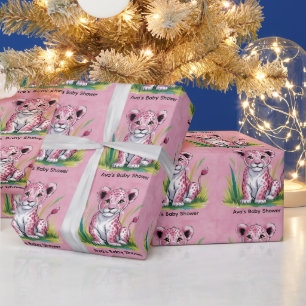 Papel De Regalo Baby Shower Chica de leones rosados
