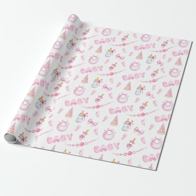 Papel De Regalo Baby Shower chica rosa (Desenrollado)