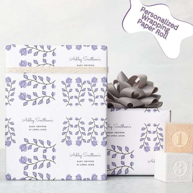Papel De Regalo Baby Shower de acuarela floral (Lavanda) (Subido por el creador)