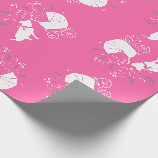 Papel De Regalo Baby Shower de Bulldog Rosa (Esquina)