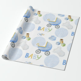 Papel De Regalo Baby Shower de color de agua azul para la portador