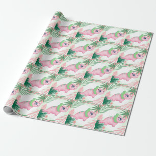 Papel De Regalo Baby Shower de dinosaurios rosados y verdes