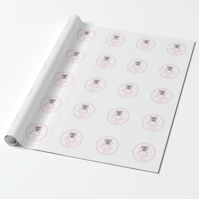 Papel De Regalo Baby Shower de elefante floral rosa personalizado (Desenrollado)