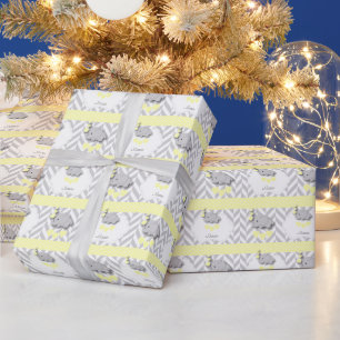 Papel De Regalo Baby Shower de elefante gris blanco amarillo