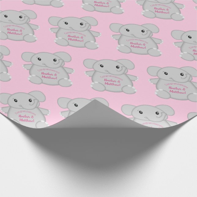 Papel De Regalo Baby Shower de Elefante Rosa (Esquina)