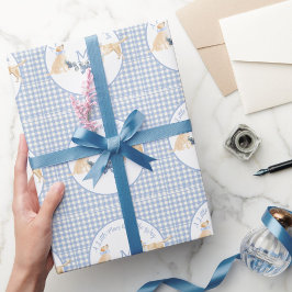 Papel De Regalo Baby Shower de Gingham azul y blanco
