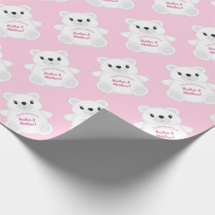 Papel De Regalo Baby Shower de oso polar rosa