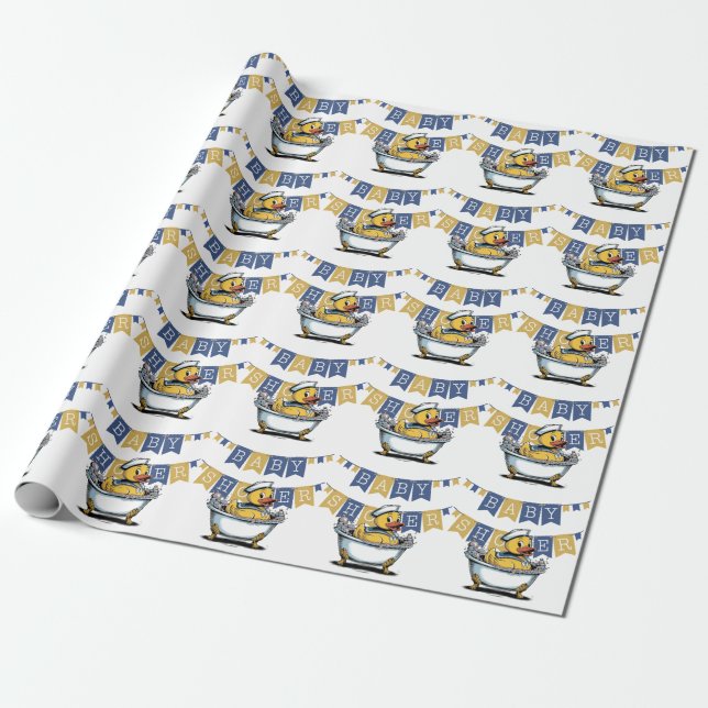 Papel De Regalo Baby Shower de Yellow y Blue Rubber Duck Boy (Desenrollado)