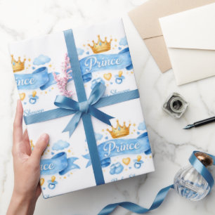 Papel De Regalo Baby Shower del Príncipe Niño en Acuarela