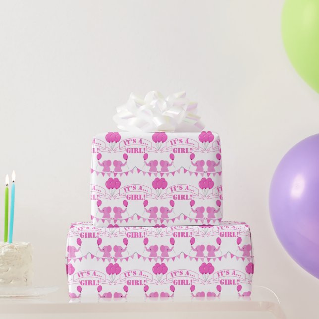 Papel De Regalo Baby Shower es un elefante rosa Chica (Regalos de fiesta)