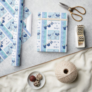 Papel De Regalo Baby Shower es un niño pájaro azul
