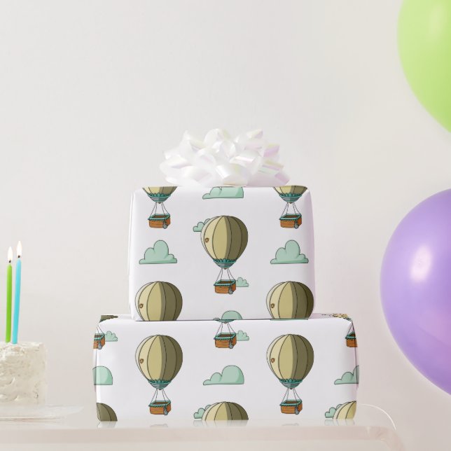 Papel De Regalo Baby Shower neutro de globo aerostático caprichoso (Regalos de fiesta)