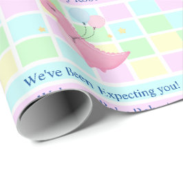 Papel De Regalo Baby Shower Pastel Agregar nombre Género Dino desc