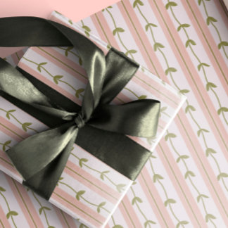 Papel De Regalo Baby Shower Pastel Pink Stripe Botanical Green Vin