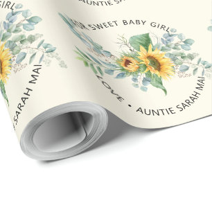 Papel De Regalo Baby Shower personalizado de eucalipto de girasol