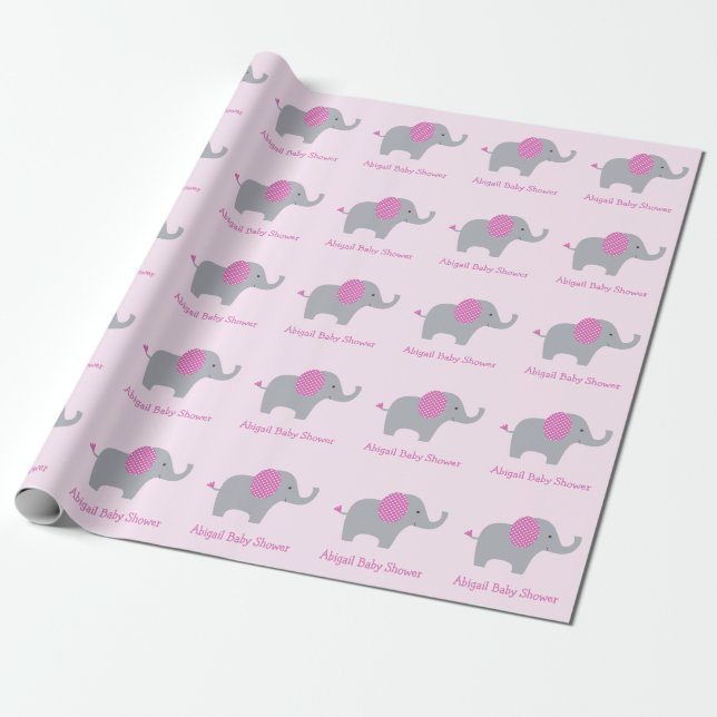 Papel De Regalo Baby Shower Personalizado Elefante Rosa (Desenrollado)
