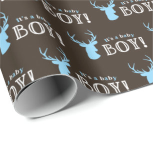 Papel De Regalo Baby Shower Rustic Wood Blue Deer Boy