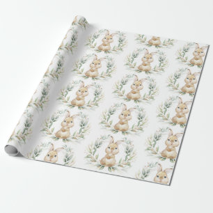 Papel De Regalo Baby Shower Soft Greenery Gold Bunny Easter Rabbit