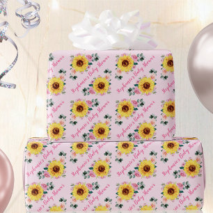 Papel De Regalo Baby Shower Sunflower Pink Roses Personalized Name
