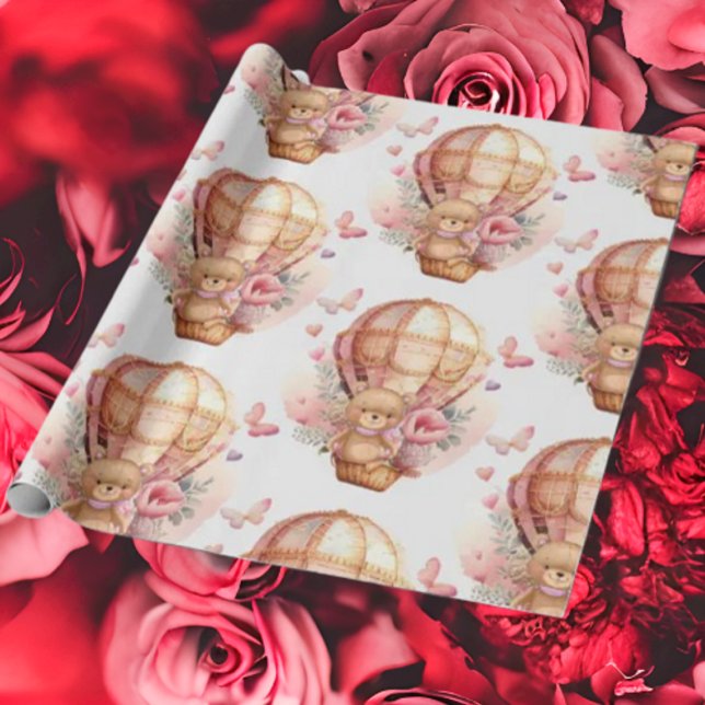 Papel De Regalo Baby Shower Teddy Bear Hot Air Balloon rosa (Bring your dream party to life with our selection of quality Teddy Bear themed party supplies )