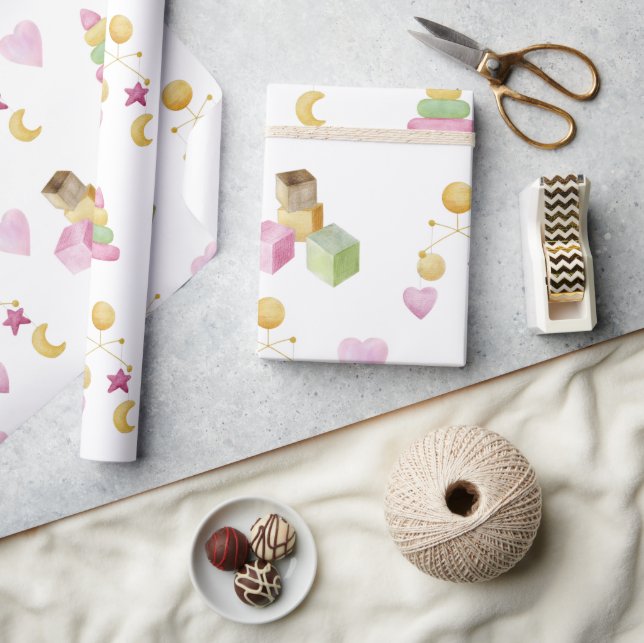 Papel De Regalo Baby Shower, tema de la acuarela de Baby Girl (Artesanía)