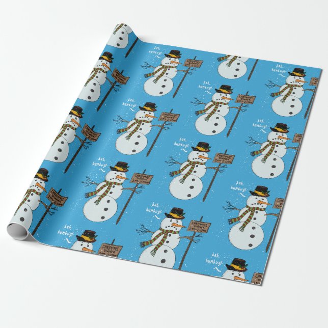 Papel De Regalo Bah Humbug Grumpy Navidades Snowman Introvert (Desenrollado)