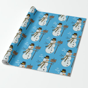 Papel De Regalo Bah Humbug Gruñón Navideño Muñeco de Nieve Introve