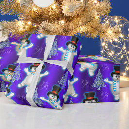 Papel De Regalo Bailando a medias con hombres de nieve sobre Navid