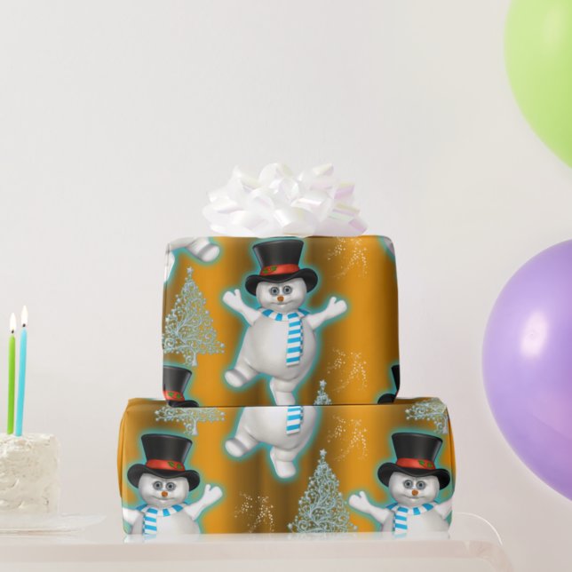 Papel De Regalo Bailando muñeco de nieve con Navidades de oro (Subido por el creador)