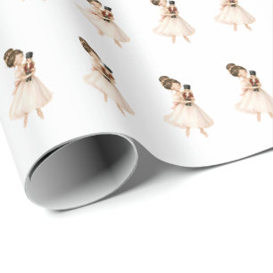 Papel De Regalo Bailarina de cascanueces blanca rosa Navidad