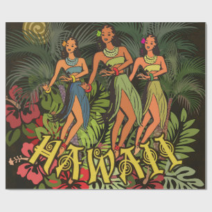 Papel De Regalo Bailarinas de Hula Vintage de Hawái Árbol de Palma