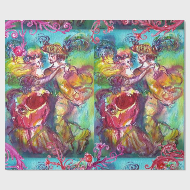 PAPEL DE REGALO BAILE DE CARNAVAL, PURPLE ROJA FLORALES (Superficie plana)