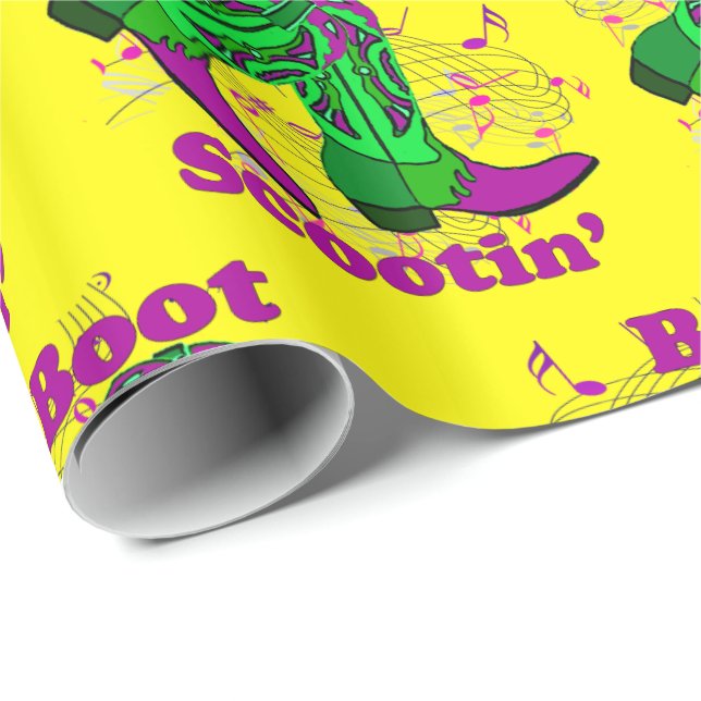 Papel De Regalo Baile de línea Cowboy Occidental Bots Boot Scootin (Esquina del rollo)
