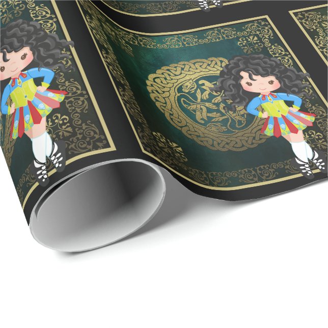 Papel De Regalo Baile irlandés Green and Gold Celtic Knot (Esquina del rollo)