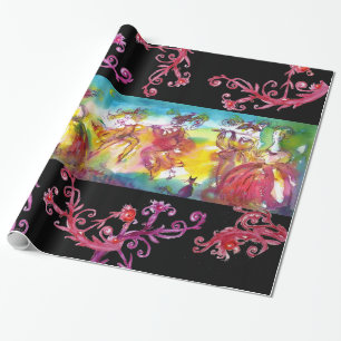 PAPEL DE REGALO BAILE NOCTURNO CARNAVAL, PURPLE ROJO FLORAL