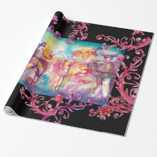PAPEL DE REGALO BAILES DE MASQUERADE, HERRAMIENTAS DE FLORES ROJAS