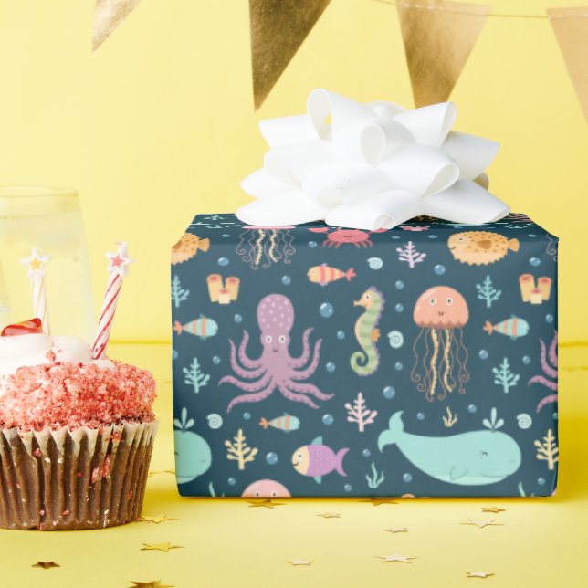 Papel De Regalo Bajo el mar Animales marinos nadando en el océano (Fiesta de cumpleaños )