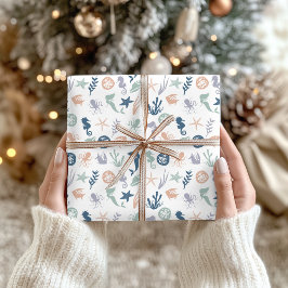 Papel De Regalo Bajo el mar Mermaid Seahorse Starfish