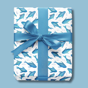 Papel De Regalo Bajo el mar patrón de tiburón de pez para niños