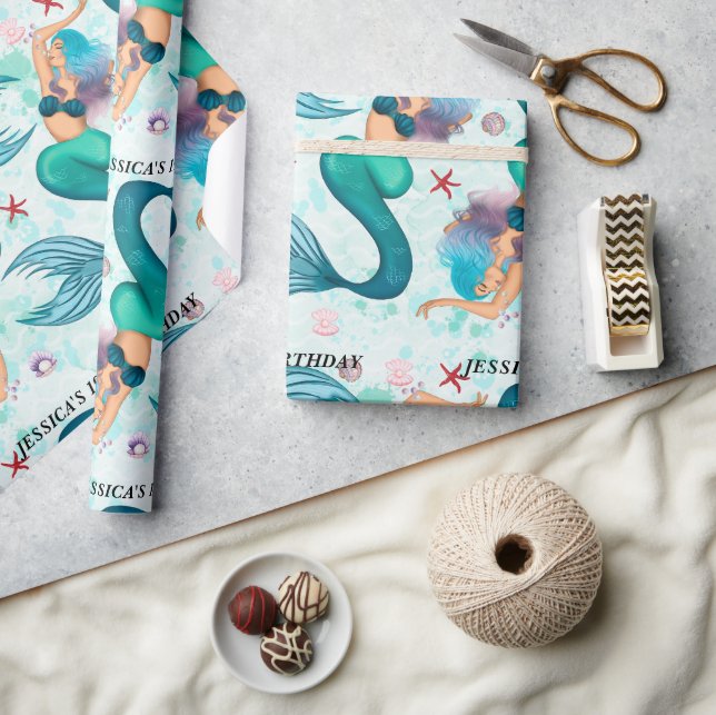 Papel De Regalo Bajo la Sirena Mar Océano Púrpura Turquesa (Artesanía)